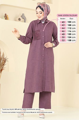 moda selvim طقم وردي غامق 3087HBS856 - Thumbnail