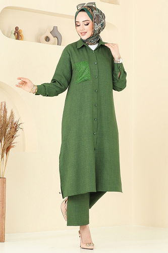 moda selvim طقم اخضر عفني 3087HBS856 - Thumbnail