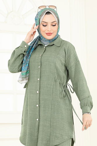 moda selvim طقم أخضر عشبي 3089HBS856 - Thumbnail