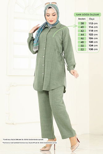 moda selvim طقم أخضر عشبي 3089HBS856 - Thumbnail