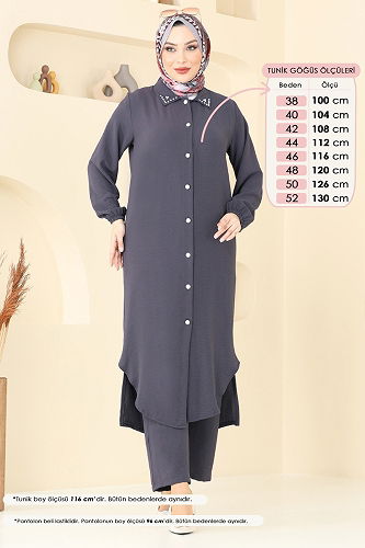 moda selvim طقم رمادي غامق 3092HBS856 - Thumbnail