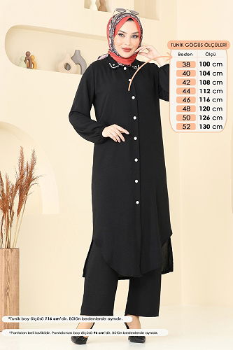 moda selvim طقم أسود 3092HBS856 - Thumbnail