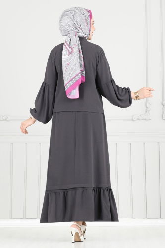 moda selvim طقم رمادي غامق 3094HBS856 - Thumbnail