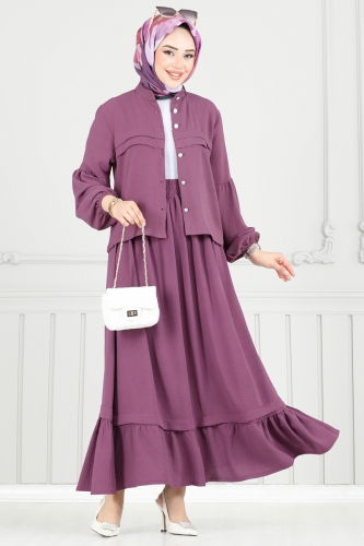 moda selvim طقم ليلكي غامق 3094HBS856 - Thumbnail