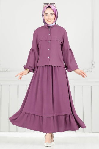 moda selvim طقم ليلكي غامق 3094HBS856 - Thumbnail