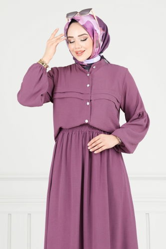 moda selvim طقم ليلكي غامق 3094HBS856 - Thumbnail