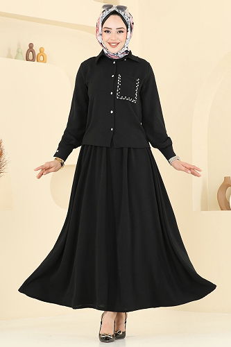 moda selvim طقم أسود 3096HBS856 - Thumbnail