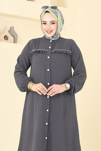 moda selvim طقم رمادي غامق 3098HBS856 - Thumbnail