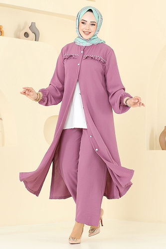 moda selvim طقم وردي غامق 3098HBS856 - Thumbnail