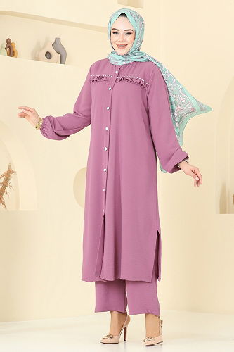 moda selvim طقم وردي غامق 3098HBS856 - Thumbnail