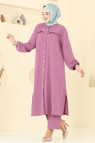 moda selvim طقم وردي غامق 3098HBS856 - Thumbnail