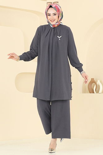 moda selvim طقم رمادي غامق 3100HBS856 - Thumbnail