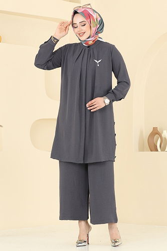 moda selvim طقم رمادي غامق 3100HBS856 - Thumbnail