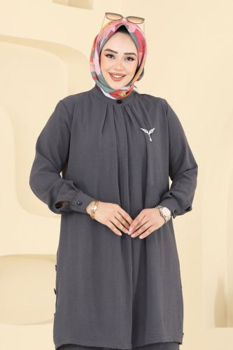 moda selvim طقم رمادي غامق 3100HBS856 - Thumbnail