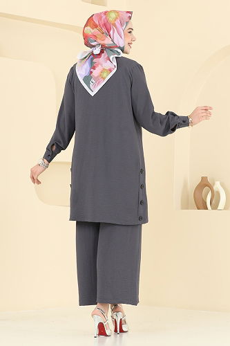 moda selvim طقم رمادي غامق 3100HBS856 - Thumbnail