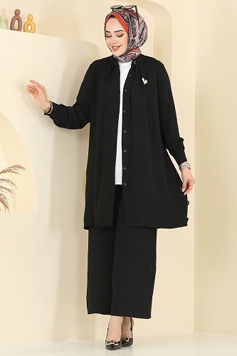 moda selvim طقم أسود 3100HBS856 - Thumbnail