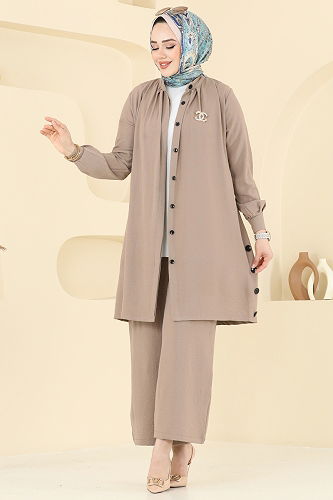 moda selvim طقم بيج غامق 3100HBS856 - Thumbnail