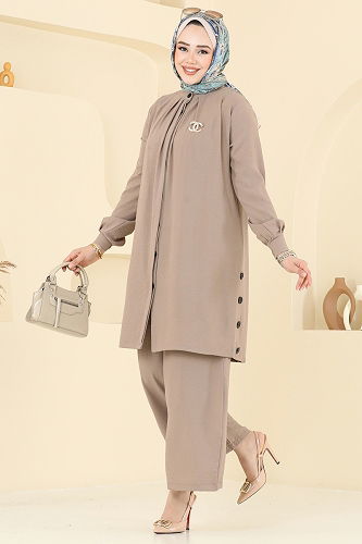 moda selvim طقم بيج غامق 3100HBS856 - Thumbnail