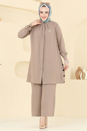 moda selvim طقم بيج غامق 3100HBS856 - Thumbnail