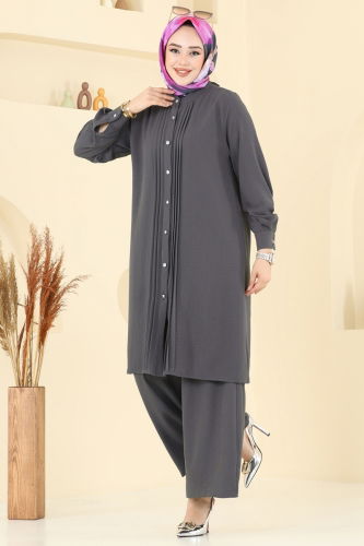 moda selvim طقم رمادي غامق 3104HBS856 - Thumbnail