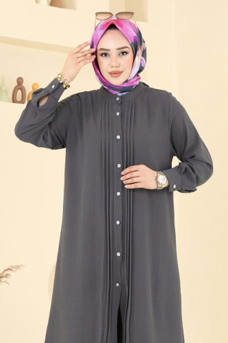 moda selvim طقم رمادي غامق 3104HBS856 - Thumbnail