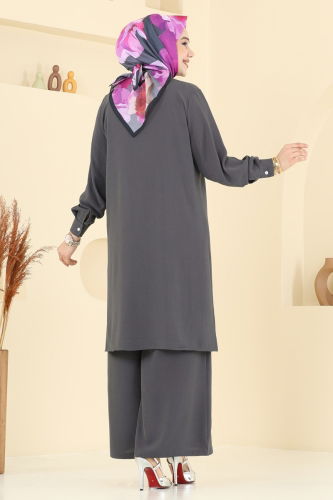 moda selvim طقم رمادي غامق 3104HBS856 - Thumbnail