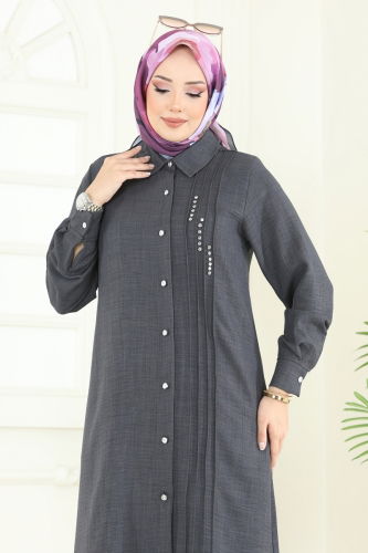 moda selvim طقم رمادي غامق 3105HBS856 - Thumbnail
