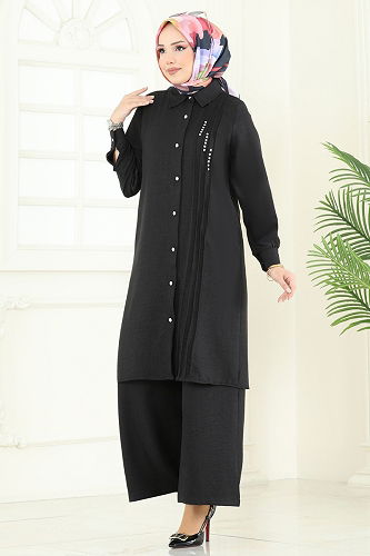 moda selvim طقم أسود 3105HBS856 - Thumbnail