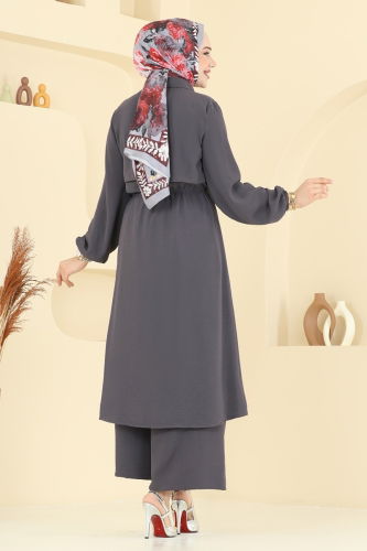 moda selvim طقم رمادي غامق 3112HBS856 - Thumbnail