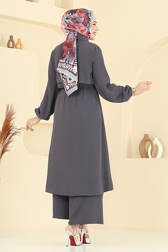 moda selvim طقم رمادي غامق 3112HBS856 - Thumbnail