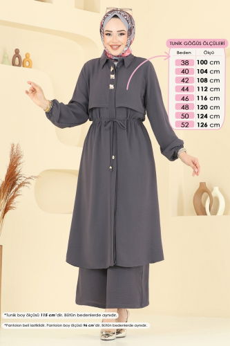 moda selvim طقم رمادي غامق 3112HBS856 - Thumbnail