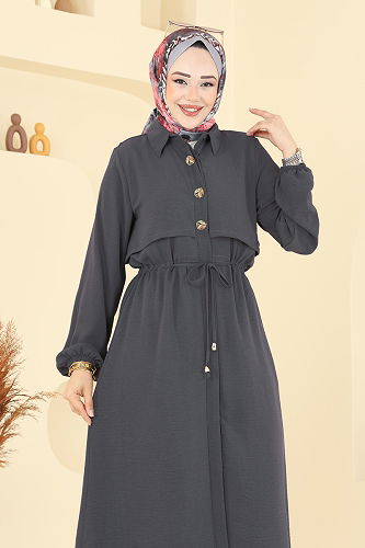 moda selvim طقم رمادي غامق 3112HBS856 - Thumbnail