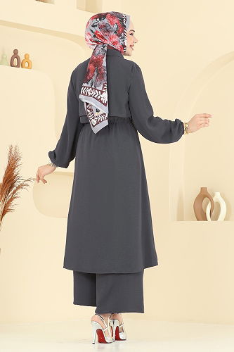 moda selvim طقم رمادي غامق 3112HBS856 - Thumbnail