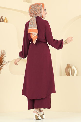 moda selvim طقم خمري 3112HBS856 - Thumbnail