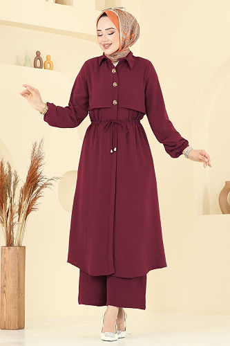 moda selvim طقم خمري 3112HBS856 - Thumbnail