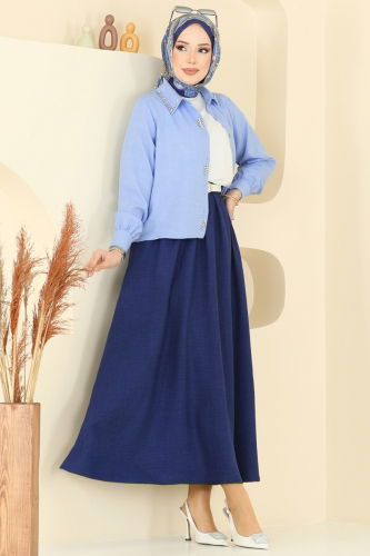 moda selvim طقم أزرق فاتح &كحلي 3116HBS856 - Thumbnail