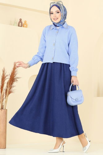 moda selvim طقم أزرق فاتح &كحلي 3116HBS856 - Thumbnail