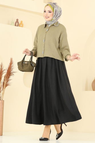 moda selvim Combined 3116HBS856 Oil Green & Black - Thumbnail