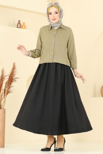 moda selvim Combined 3116HBS856 Oil Green & Black - Thumbnail