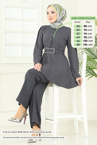 moda selvim طقم رمادي غامق 3118HBS856 - Thumbnail