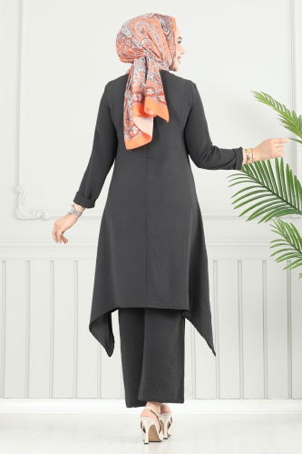 moda selvim طقم رمادي غامق 3119HBS856 - Thumbnail
