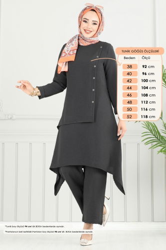 moda selvim طقم رمادي غامق 3119HBS856 - Thumbnail