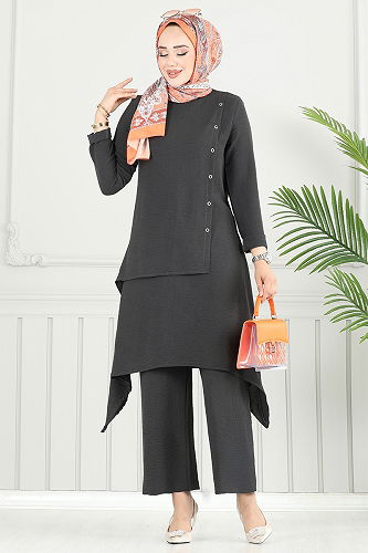 moda selvim طقم رمادي غامق 3119HBS932-M - Thumbnail