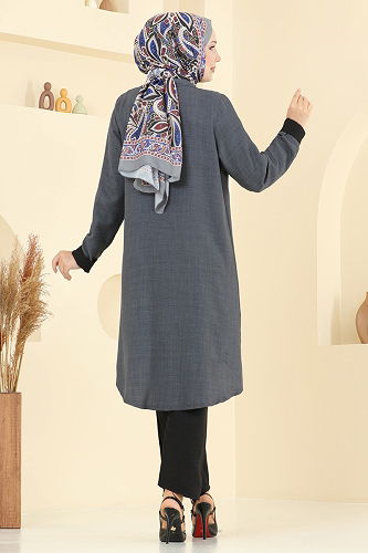 moda selvim طقم رمادي غامق &اسود& 3129HBS856 - Thumbnail