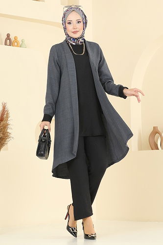 moda selvim طقم رمادي غامق &اسود& 3129HBS856 - Thumbnail