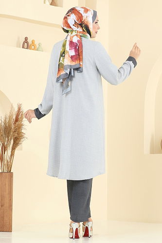 moda selvim طقم رمادي ورمادي غامق 3129HBS856 - Thumbnail