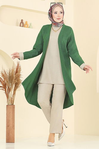 moda selvim طقم الأخضر والحجر 3129HBS856 - Thumbnail