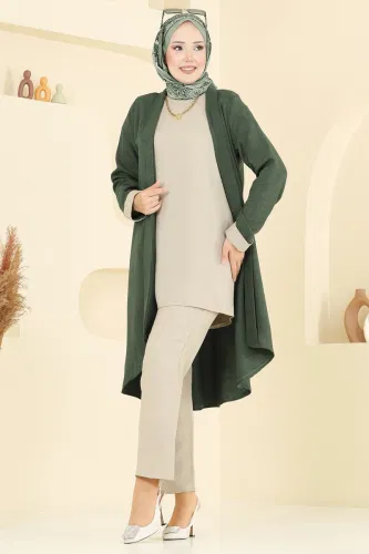 H.B.S. - طقم أخضر عفني و بيج 3129HBS856