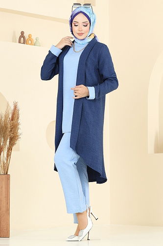 moda selvim Combined 3129HBS856 Navy Blue & Baby Blue - Thumbnail