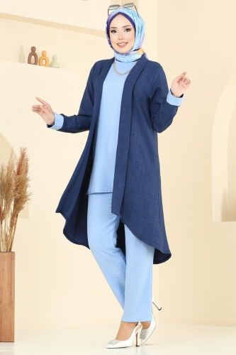 moda selvim طقم كحلي وأزرق فاتح 3129HBS856 - Thumbnail